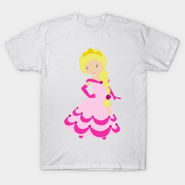 Cute Princess Blonde Hair Crown Pink Dress